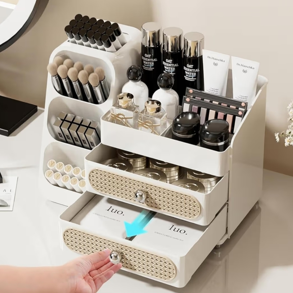 NWT Makeup Organizer With Drawers Cosmetic Display Storage In Off-White - Picture 3 of 9